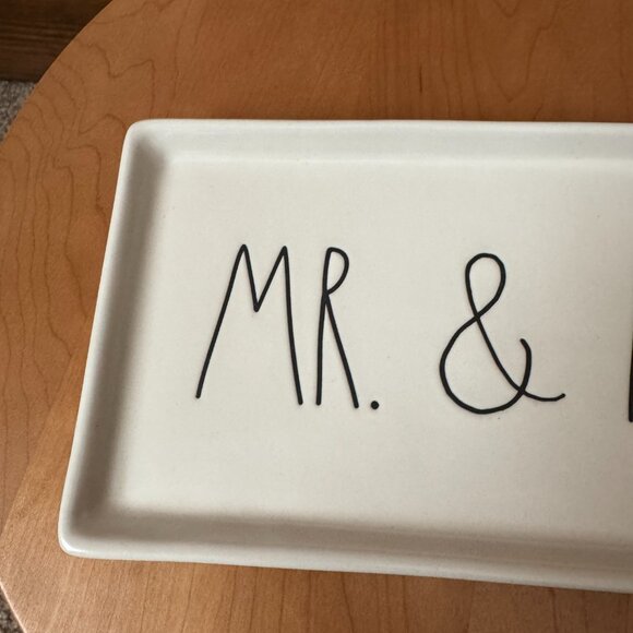 New, Never Used Rae Dunn "Mr. & Mrs." Ceramic Trinket Tray - Picture 2 of 5